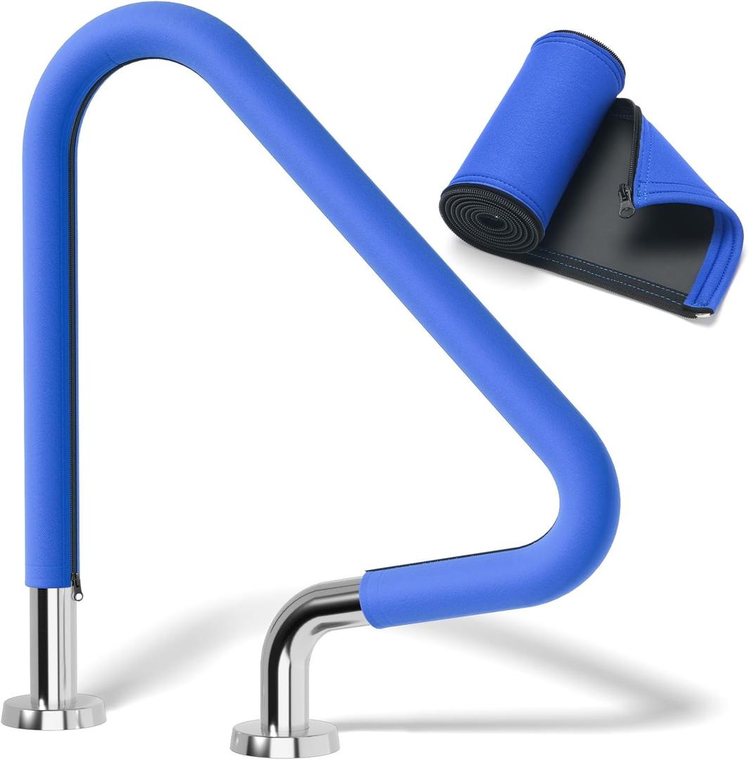 4FT Pool Handrail Covers, 48IN Patio Railing Cover with Zipper, Sleeve for Swimming Pools Inground Ladder Stand Hand Rail, Anti-Slip Cool Touch Heat Resistant, Blue