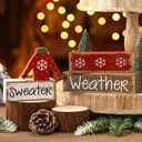 Chunful 4 Pcs Christmas Table Decor Wooden Ugly Sweater Decoration Christmas Tiered Tray Decor Decorative Sweater Table Centerpiece Rustic Farmhouse Xmas Block Signs Gift for Home Kitchen Office