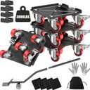 Heavy Duty 3000LBS Furniture Dolly & Movers with 5 Wheels & Brake - 360 Rotating Moving Dolly for Furniture, Piano, Appliances - 6.4 Inch Non-Slip Sliders, Red