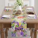 2 x XCHI Mask Cat Iris Fleur De Lis Flowers Mardi Gras Table Runner Carnival Table Decoration for Masquerade Party Home Kitchen Dining Holiday Decor 13x60 Inch