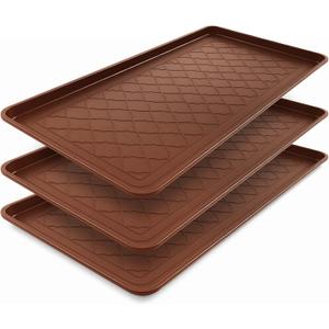 Geelin 3 Pack Extra Large Boot Tray 40"x20" Long Shoe Mats Boot Storage with Raised Edge Waterproof Plastic Wet Shoe Tray for Entryway Floor Indoor Outdoor Mudroom Multi Use(Brown)
