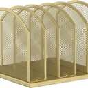 Gawerk 5-Section Vertical Desktop Organizer, 5-Section Mesh File Folder Stand Sorter for Office Home Classroom Organization (1, Gold)