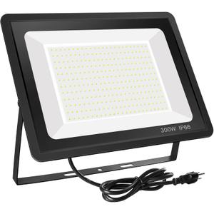 300W LED Flood Light, 36000lm Super Bright, 1600W Equivalent, Waterproof IP66 with Plug, 6000K Daylight White Floodlight for Yard, Garden, Garages