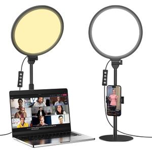 10.5in LED Desk Ring Light, Video Conference Lighting for Zoom Meeting/Video Calls, Live Stream, Home Office, Computer Lighting for Webcam, Online Classes, Professional Streaming