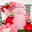 Berry First Birthday Backdrop Wall Sticker, Pink Strawberry Theme Party Decoration with Balloon Arch Sticker, Baby Girls Photo Background Decorate