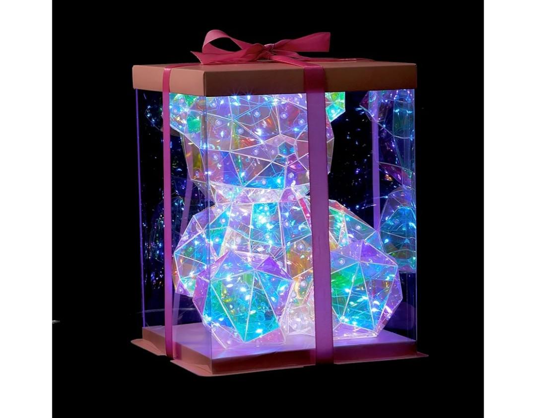 LED Teddy Bear Night Light, Holographic Iridescent Design, Nursery Decor Display Box with Ribbon (Bear, Small) LED Teddy Bear Night Light, Holographic Iridescent Design, Nursery Decor Display Box with Ribbon (Bear, Small)