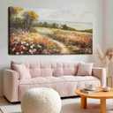 YETHEN WAL Floral Wildflower Meadow Wall Art Countryside Cottage Landscape Canvas Print, Rustic Farmhouse Coastal Dcor for Hallway Living Room Bedroom, 2040 Inch