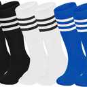 ENBAOHUI 3 Pairs Toddler Soccer Socks - Kids Boys Girls Knee Socks
