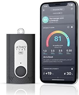 Atmotube Battery Powered Pro Portable Outdoor and Indoor Professional Air Quality Monitor [PM, VOCs, Temperature, Humidity and Barometric Pressure Tester], Pollution Meter