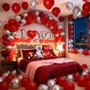 Valentines Day Balloon Arch Kit, Red and Silver Balloon Garland with Large Bear/I YOU/Heart Foil Balloons for Galentines Mothers Day Wedding Engagement Anniversary Valentines Party Decorations