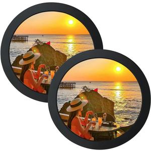Levoberg 2 Pack Round Photo Frame Wooden Wall Hanging Picture Display Frames Art Painting Mural Frame for Home Office Wall Decor 7in Black
