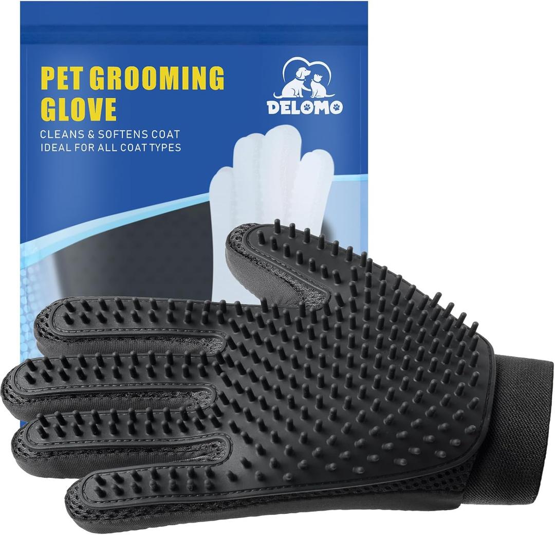 Pet Hair Remover Glove - Gentle Pet Grooming Glove Brush - Deshedding Glove - Massage Mitt with Enhanced Five Finger Design - Perfect for Dogs & Cats with Long & Short Fur - 1 Pack (Right-hand), Black