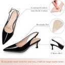 GENSHUO Kitten Heel Slingback Closed Pointed Toe Low Heels Pumps Women 2 Inch Short Strap Dressy Comfortable Wedding Dating Work Shoes Black Patent Size 9