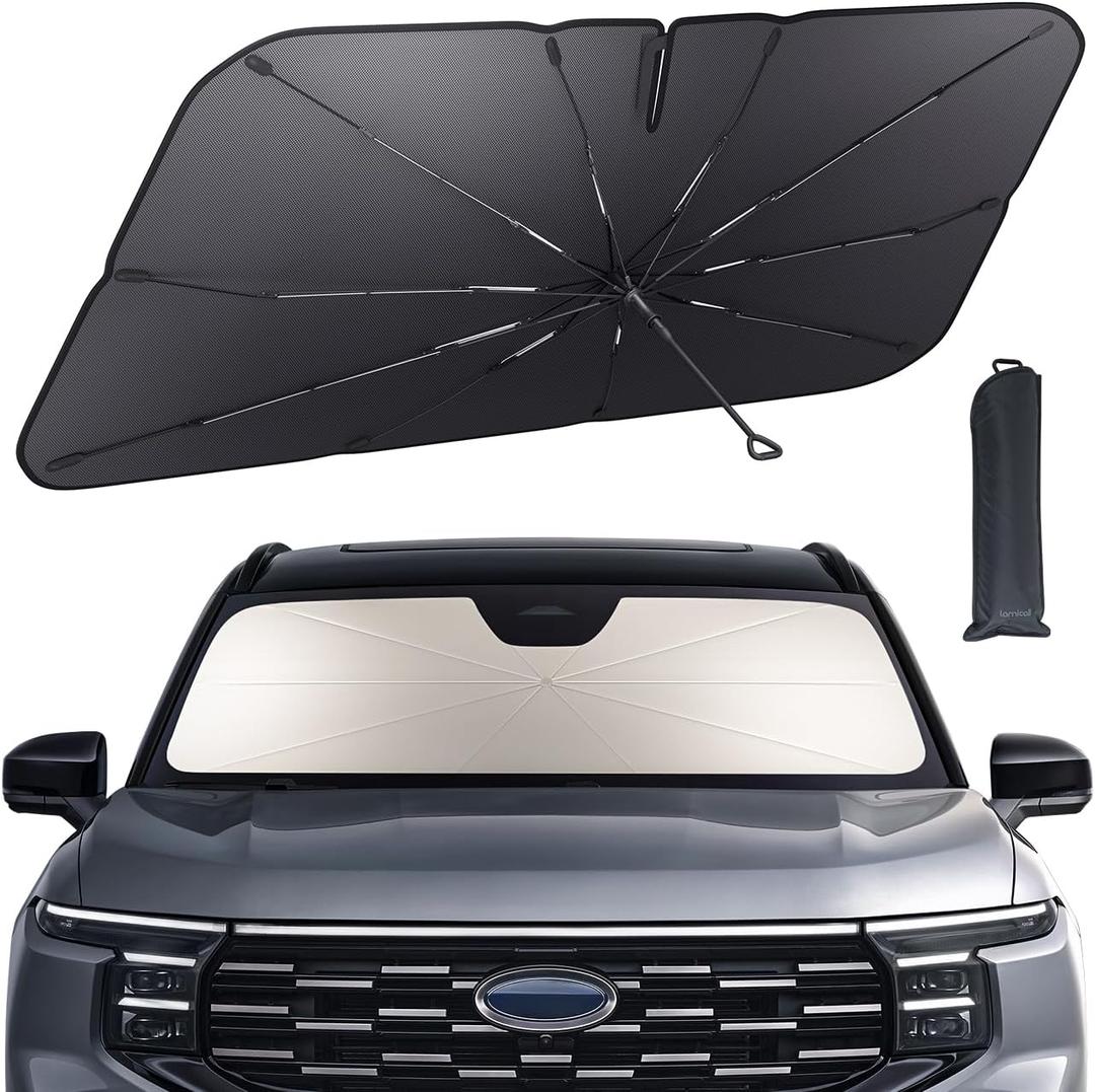 Lamicall Car Windshield Sunshade Umbrella  5-Layer UV Block, 10-Rib Fiberglass Frame for Heat Insulation, 64"x34" Front Window Interior Sun Protection, for Large SUV, Truck Windshield