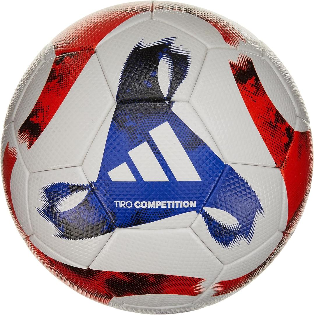 adidas Tiro Soccer Ball (5, White/Black/Team Solar Orange/Team Royal Blue/Competition)