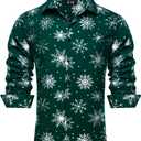 Hi-Tie Mens Christmas Dress Shirts Long Sleeve Casual Ugly Santa Claus Button Down Xmas Shirts for Men Party Holiday (Green, XXL)