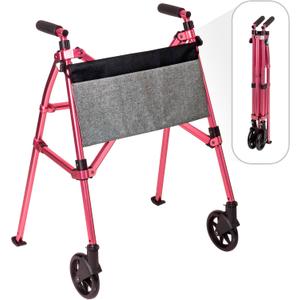 Stander Wonder Walker Plus, Lightweight Folding Mobility Aid for Adults, Seniors, and Elderly, Collapsible Travel EZ Fold-N-Go with Wheels, Glides, & Basket, Regal Rose, Standard