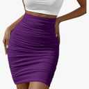 Afibi Women's Elastic High Waist Ruched Bodycon Stretch Club Pencil Midi Skirt L