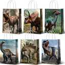 Funrous Dinosaur Gift Party Favor Dino Treat Bags Dinosaur Paper Goodie Bags with Handles Dino Candy Goodie Paper Package for Kids' Birthday Decorations Party Supplies, 8.7 x 6.3 x 3.2 Inch(18 Pcs)