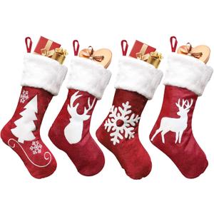 Christmas Stocking, 4 x Large Christmas Stockings Hanging Santa Claus Gift Bag Christmas Stocking Large Size Ornament for Decoration Fireplace Tree Display Candy