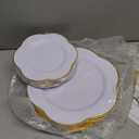 Liacere 50PCS White Plastic Plates - Heavy Duty Disposable - White and Gold Plastic Plates Include 25PCS 7inch and 10inch plates for Party & Baby Shower Gifts & Fall Decor & Thanksgiving