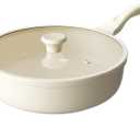 Redchef Ceramic Frying Pan with Glass Lid, Nonstick Deep Saute Pan for All Stovetops, Healthy Cooking Pan, Ergonomic Handle, Fast Even Heating, Splatter Prevention, Oven Safe, Beige (5.2Qt, 12")