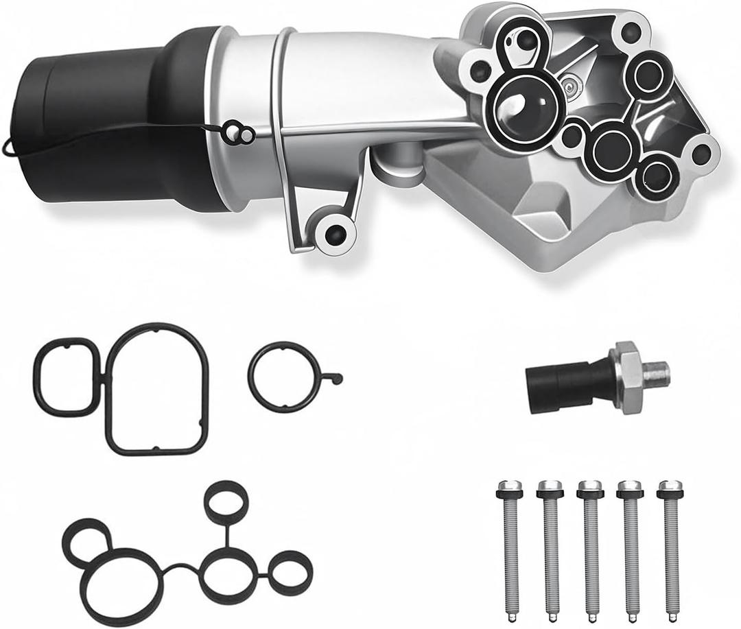 Aluminum Engine Oil Filter Housing with Sensor & Engine Mounting Bolts Compatible with Audi Volkswagen Vehicle TT Jetta Passat Beetle Golf Rabbit Replaces