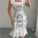 Floerns Women's Summer Bodycon Dress Cap Sleeveless Square Neck Ruffle Hem Party Beach Sundresses (White, M)