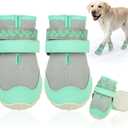 SCENEREAL Anti Slip Dog Shoes for Large Dogs, Medium Sized Dog Boots & Paw Protectors for Winter Snowy Day, Outdoor Walking, Water-Resistant in Rainy Weather, Indoor Hardfloors Skid-Resistant Sole (Size 5:(2.8"x2.4")(L*W), Green)