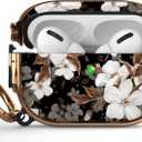 Maxjoy for AirPods Pro 2nd/1st Generation Case with Lock, Cute AirPods Pro 2 Case Lock Protective Hard AirPod Pro Cover for Women Men with Keychain for Airpod Pro (2023/2022/2019), Flower (Black + White)