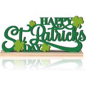 Roowest Wooden St. Patrick's Day Sign 12 Inch St Patricks Day Decor Wood Saint Patrick Shamrock Table Decorations for Home Office Shelf Mantel Indoor