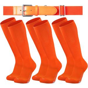 Londkaron Youth Elite Baseball/ Softball Socks & Belt Combo (3 Pairs of Socks with 1 Belt) (Medium, Orange)