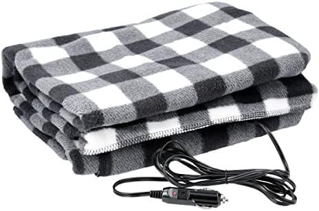 Heated Blanket - 12-Volt Electric Blanket for Car, Truck, SUV, or RV - Portable Winter Car Accessories for Camping or Travel by Stalwart (Black Plaid)