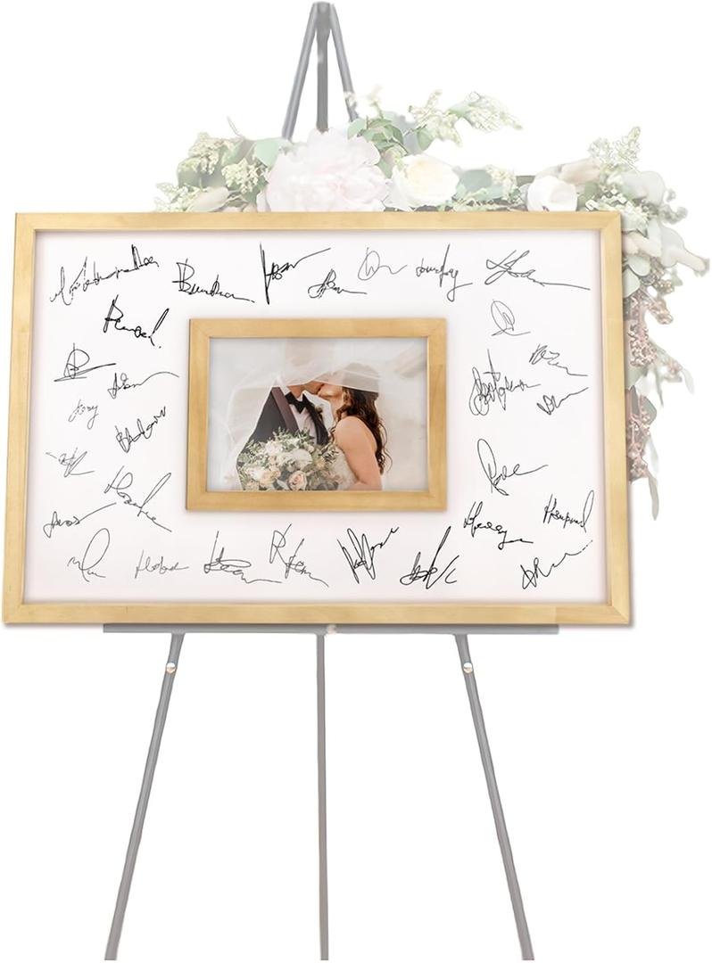 Wedding Guest Book Alternative, Guestbook Wedding Reception, Wedding Decorations, 12.6" x 17" Framed and Hangable for Wedding/Baby Show/Graduation/Retirement