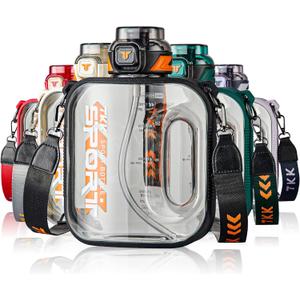 TKK Half Gallon Water Bottle Jug with Straw, Large Capacity Plastic Water Bottle, Dishwasher Safe, 1/2 Gallon 64 Oz, BPA Free Tritan for Gym, Yoga, Travel, Camping, Outdoor, Black