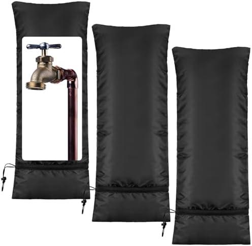 Zonon 3 Pcs Outdoor Faucet Cover Rv Park Water Hydrant Insulated Extended Hose Bib Insulated Sprinkler Freeze Protector Outdoor Winter Pipe Spigot Cover for Wall Taps(Black,35" X 15")