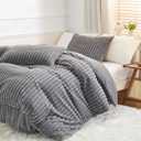 Luxury Shaggy Plush Duvet Cover Set King Size Grey Soft Faux Fur Fluffy Fuzzy Comforter Cover 3 Pcs Winter Warm Fleece Bedding Set Vertical Striped Bed Set with 2 Pillow Shams (Dark Gray)