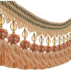 3yards Pom Pom Curtain Fringe Trim Beads Ball Tassel Trimming Sewing Ribbon Upholstery Fabric (Orange)
