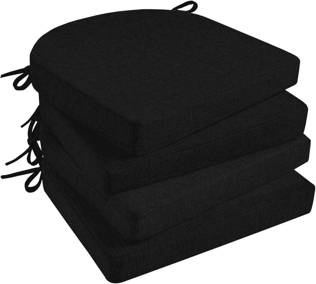 Basic Beyond Chair Cushions for Dining Chairs 4 Pack, Kitchen Chair Cushions with Ties and Non Slip Backing, 16 x 16 inches Chair Pads for Dining Chairs (Black)