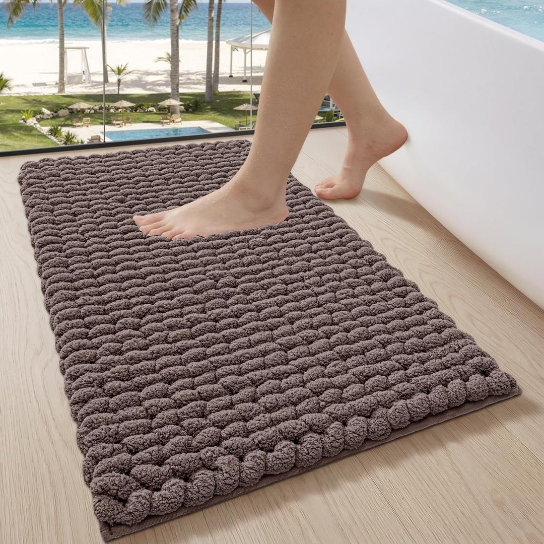 LUMI Luxury Bathroom Rug, Ultra Soft Quick Dry Bath Mat, Non-Slip Absorbent Thick Chenille Bath Rug, Cozy Braid Design Floor Mat for Bathtub, Sink, Laundry, Brown, 24"x36"