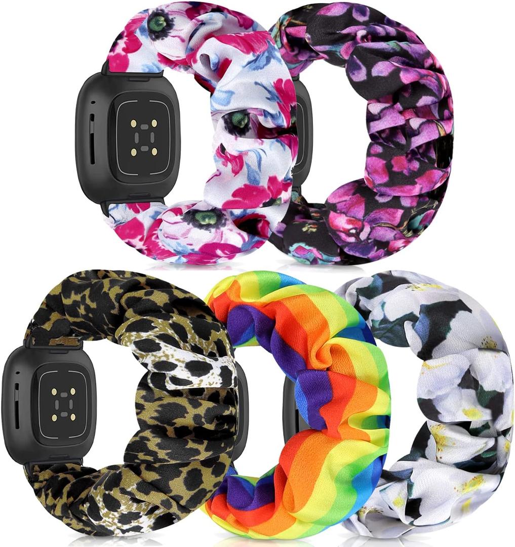 Scrunchie Watch Bands for Women Compatible with Fitbit Sense/Versa 3 Elastic Scrunchy Replacement Band Soft Stretchy Band For Fitbit Versa 3 /Sense (Large-Size, B(Rainbow/Purple flower/Pink flower/Leopard/White Flower)) Scrunchie Watch Bands for Women Compatible with Fitbit Sense/Versa 3 Elastic Scrunchy Replacement Band Soft Stretchy Band For Fitbit Versa 3 /Sense (Large-Size, B(Rainbow/Purple flower/Pink flower/Leopard/White Flower))