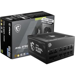 MSI MAG A750GL PCIE5, Fully Modular Compact Gaming 750W Power Supply, 80+ Gold, ATX 3.1 & PCIe 5.1 Ready, Native Dual-Color 12V-2x6 Cable