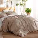 Bedsure Linen Duvet Cover Queen Size - Linen Cotton Blend Bedding Set, Soft & Cozy, 3 Pieces, 1 Duvet Cover 90x90 Inches and 2 Pillowcases, Khaki Color Cooling Bedding, Comforter Sold Separately