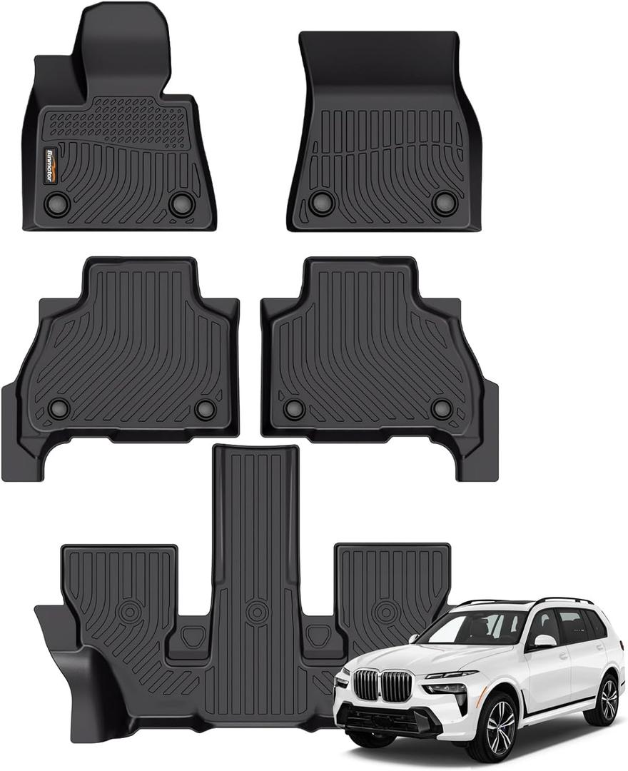 Binmotor-All Weather Car Floor Mats for 2019-2025 2026 BMW X7 40i, M50i, M60i (only fit 6 Passenger),3 Rows with for X7,TPE Liners for X7 Accessories Mats-Black