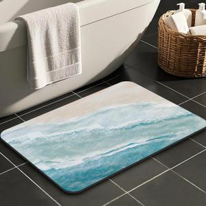 Quick Dry Bath Mat for Bathroom,Super Absorbent Beach Welcome Bath Rug Non-Slip Rubber Backing,Machine Washable Bathroom Floor Mat for Shower, Tub, Sink Area Coastal Beach 30x20