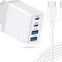 40W European iPhone 17 16 15 Charger Fast Charging, 4-Port US to Europe EU Travel Plug Adapter International USB C Wall Charger Block & 6FT USB C Cable Cord for iPhone 17/Air/16/15 Pro Max/Plus, iPad