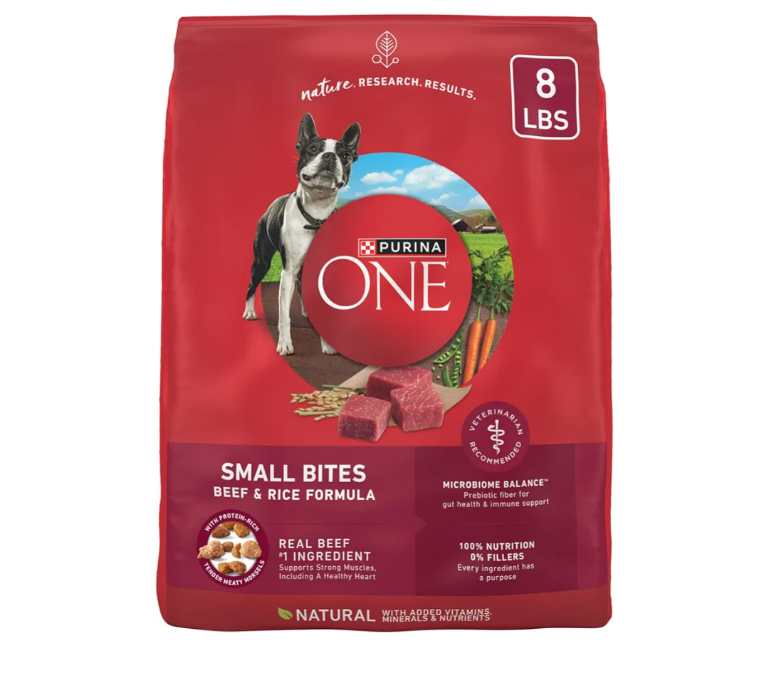 Purina ONE Natural Dry Dog Food; SmartBlend Small Bites Beef & Rice Formula - 8 lb. Bag, BB : Mar 2026