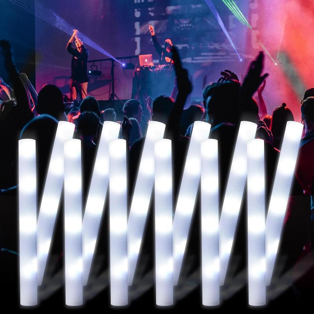 LED Foam Glow Sticks, 18.9 INCH Bulk Glow Sticks, LED Light Sticks, Light-Up Sticks for Concerts, Weddings, Raves, Carnivals, Halloween, Birthdays, and More! (White 30)
