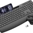 Ergonomic Wireless Keyboard and Mouse Combo, Full-Size Silent Keyboard with Wrist Rest & Phone Holder, 3 DPI Adjustable Mouse, 2.4G Lag-Free Cordless, Long Battery Life for PC Laptop Mac Windows