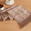 ZeeMart Macrame Style Boho Table Runner, Taupe Table Runners 36 Inches Long, Farmhouse Woven Home Decor, 12x36 Inch, Taupe